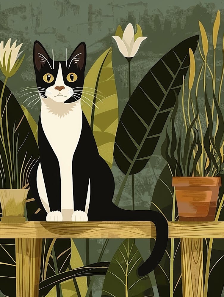 Cat Sitting On A Wooden Bench