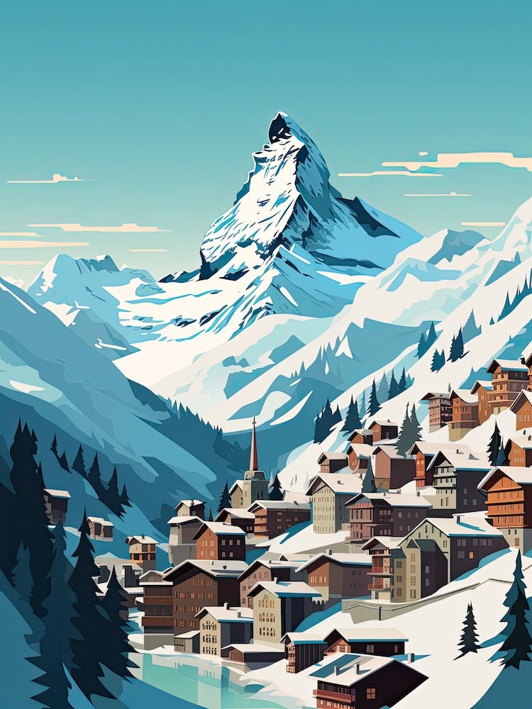 Zermatt   Switzerland, Ski Resort Illustration 3 Simple Style