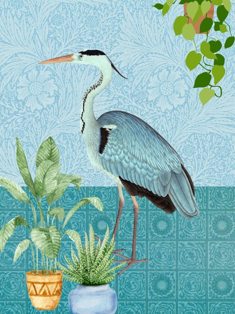 Blue Heron with Houseplants