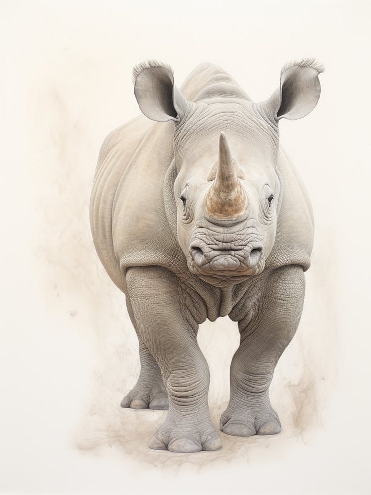Detailed Vintage Illustration Of A Rhino 9