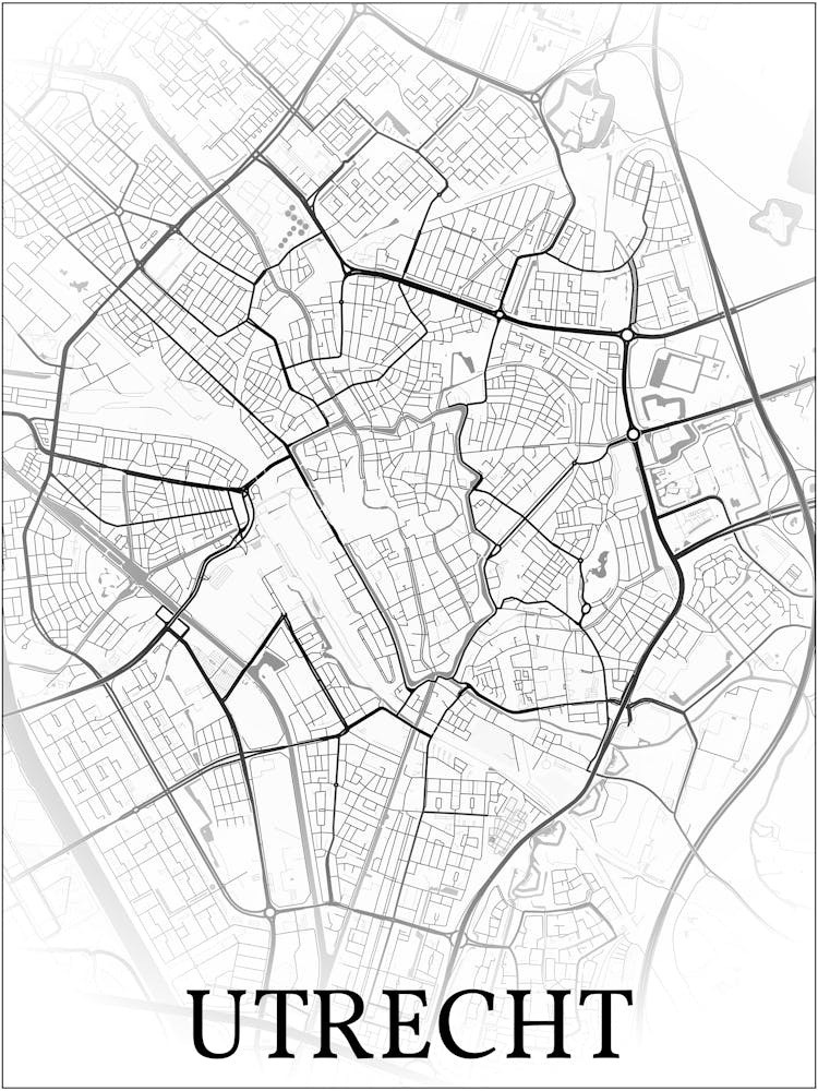 Utrecht, Utrecht, Netherlands, City Map, Black And White Fade Design