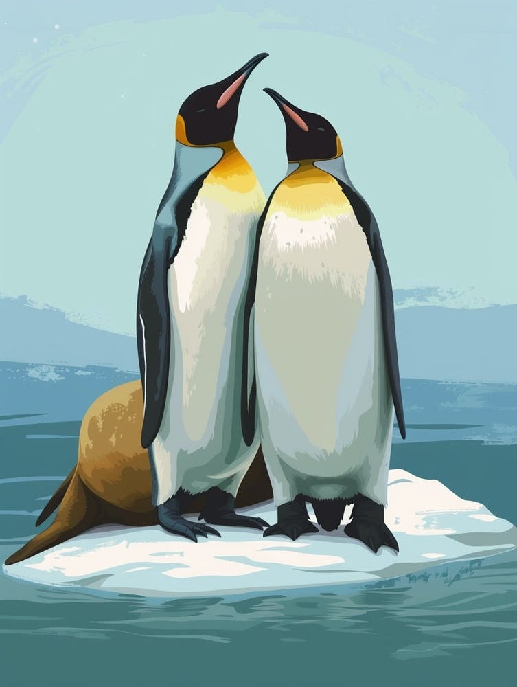 Emperor Penguin Sea Lion Island Minimalist Illustration 3
