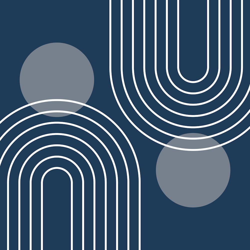 Géométrique Moderne du Milieu du Siècle en Bleu Marine et Gris (Abstrait Arc-en-ciel et Soleil) 02