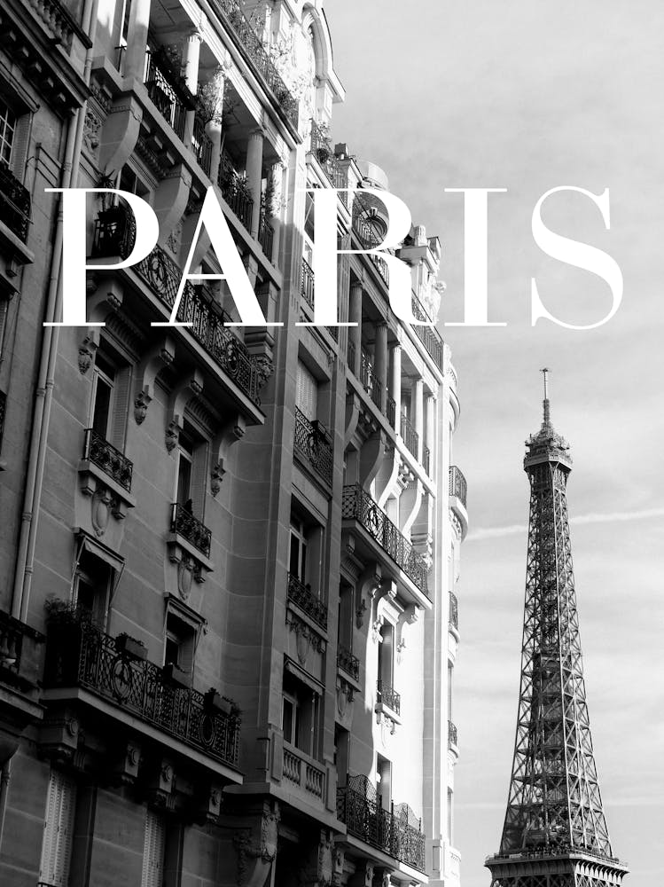 Paris Travel Poster Black and White - Eiffel Tower_2365342