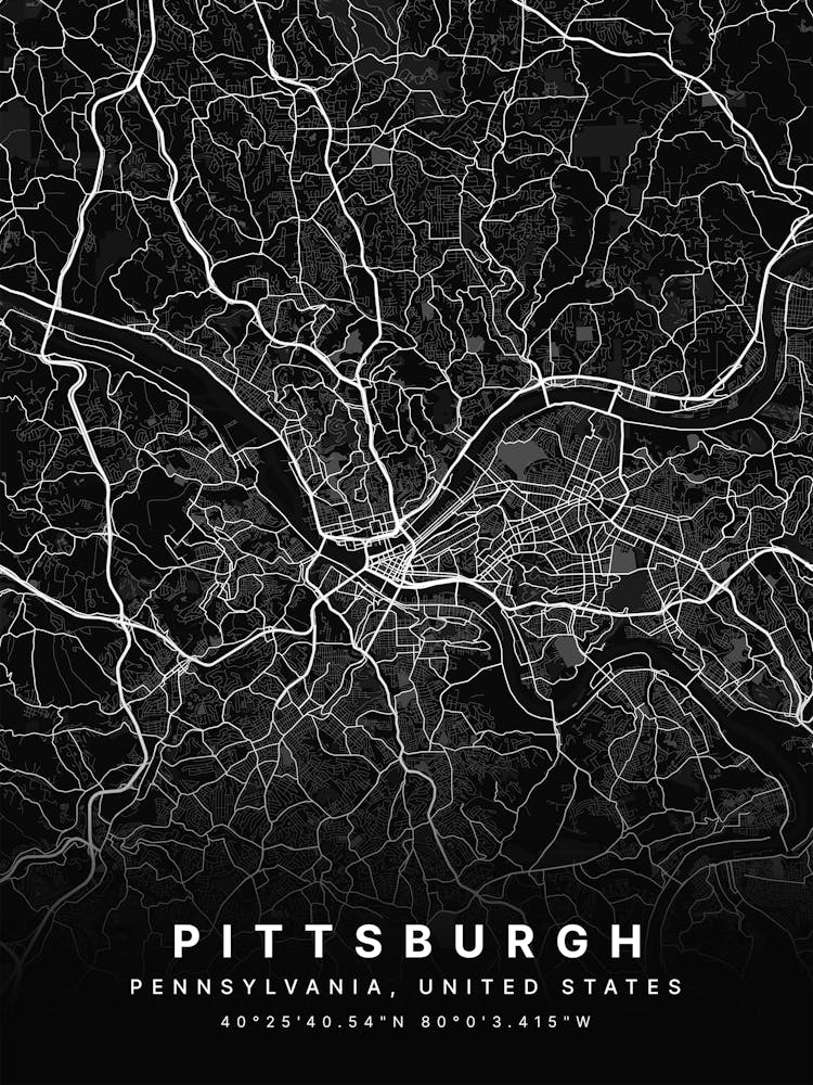 Pittsburgh Pennsylvania Usa Black Map
