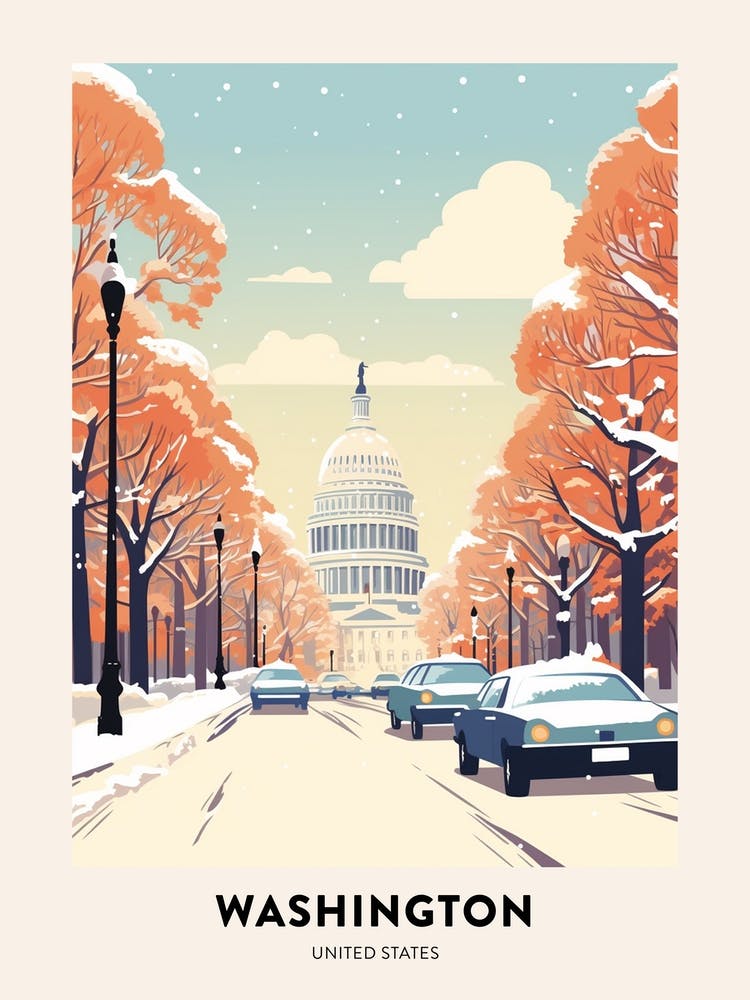 Vintage Winter Travel Poster Washington Dc Usa 2