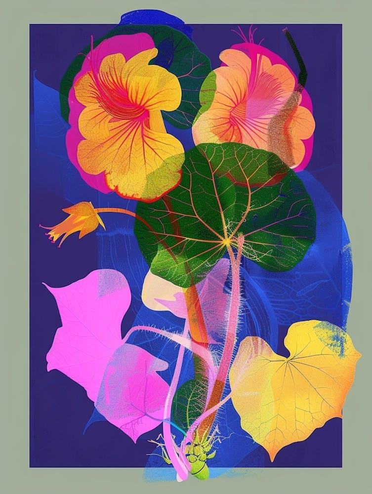 Nasturtium 3 Neon Flower Collage