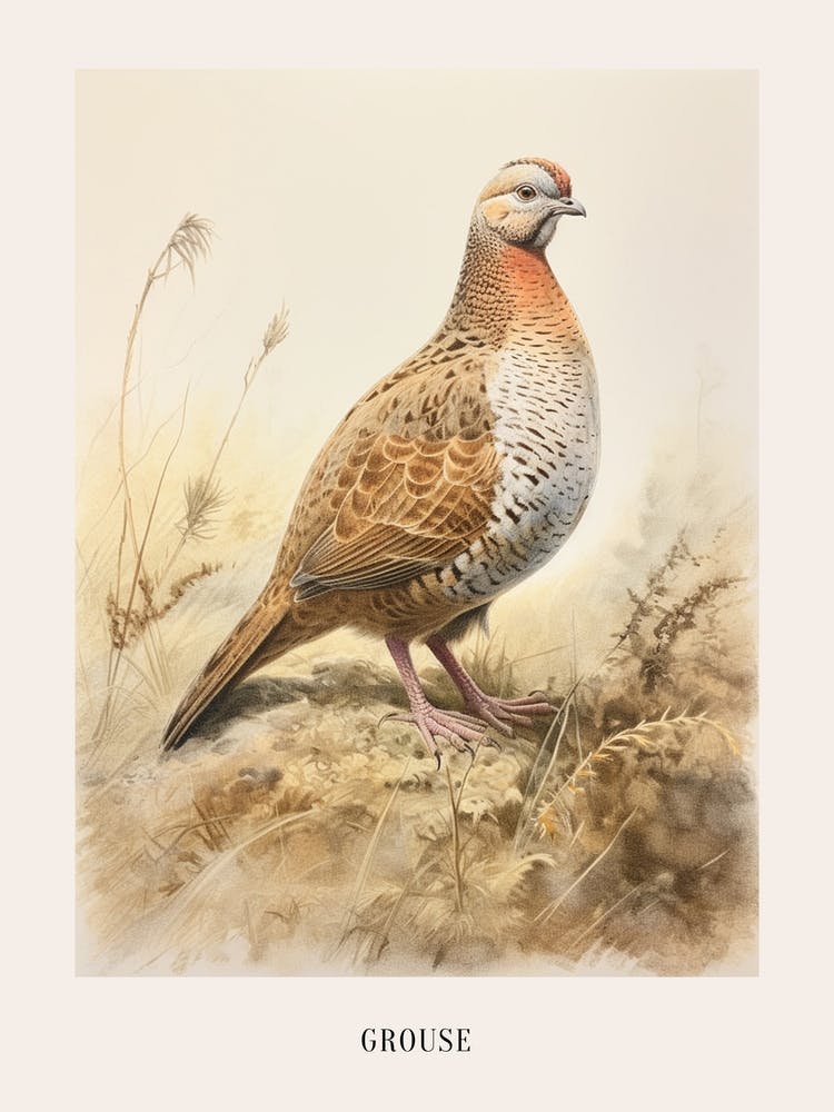 Vintage Bird Drawing Grouse 1 Poster