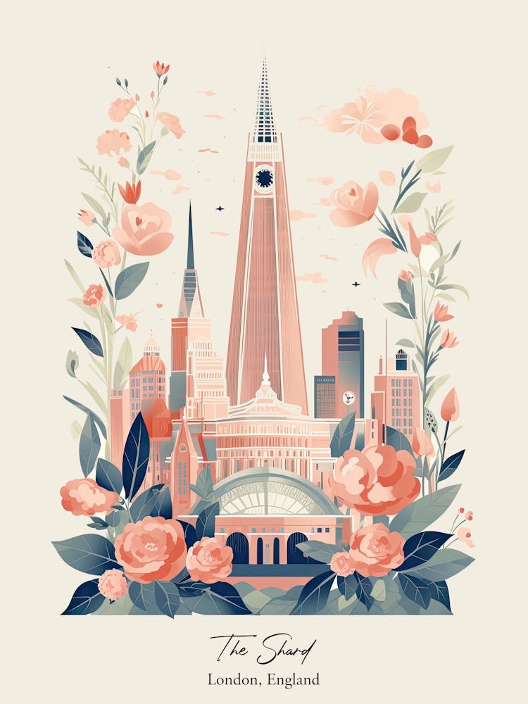 The Shard   London, England   Cute Botanical Illustration Travel 1 Poster