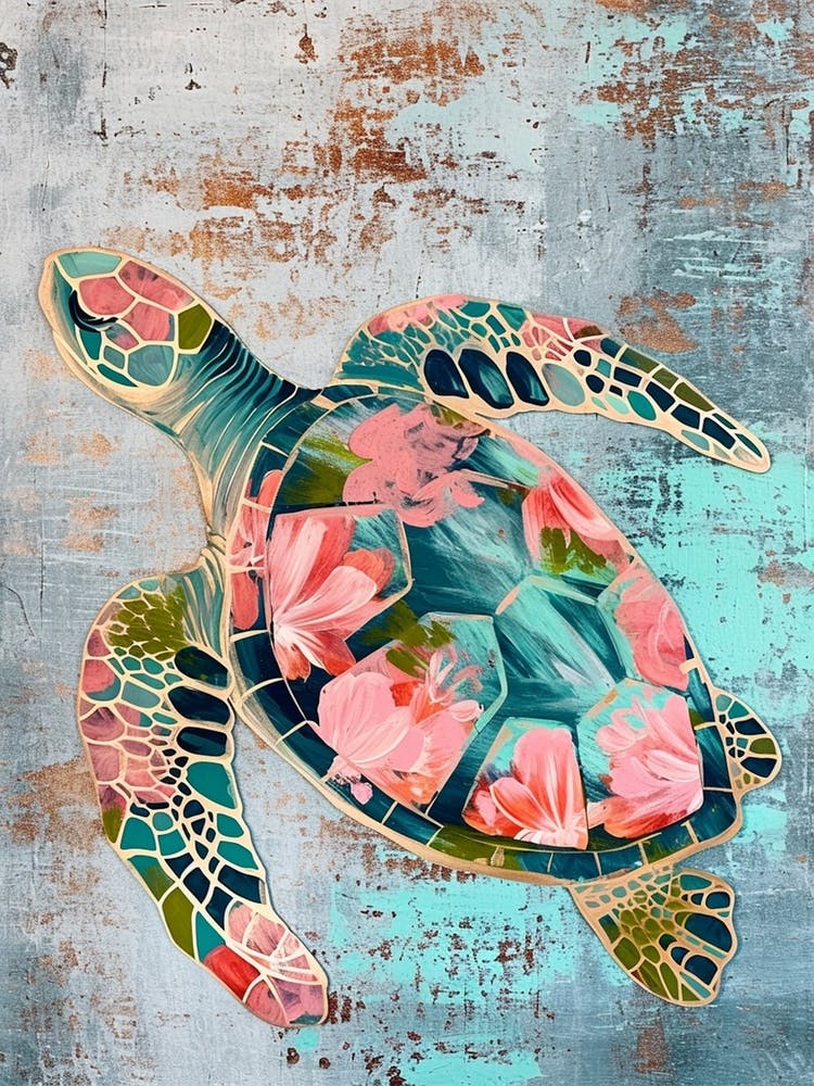Floral Pattern Sea Turtle