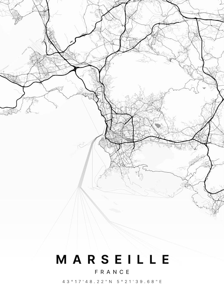 Marseille France White Map