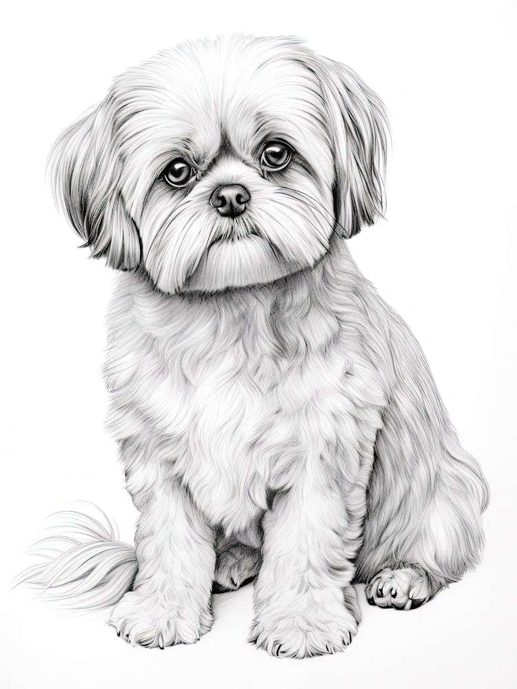 Shiba Tzu Dog, Line Drawing 1