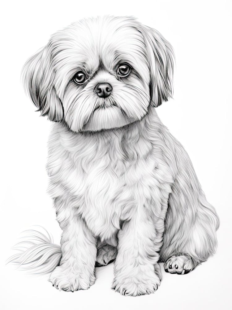 Shiba Tzu Dog, Line Drawing 1