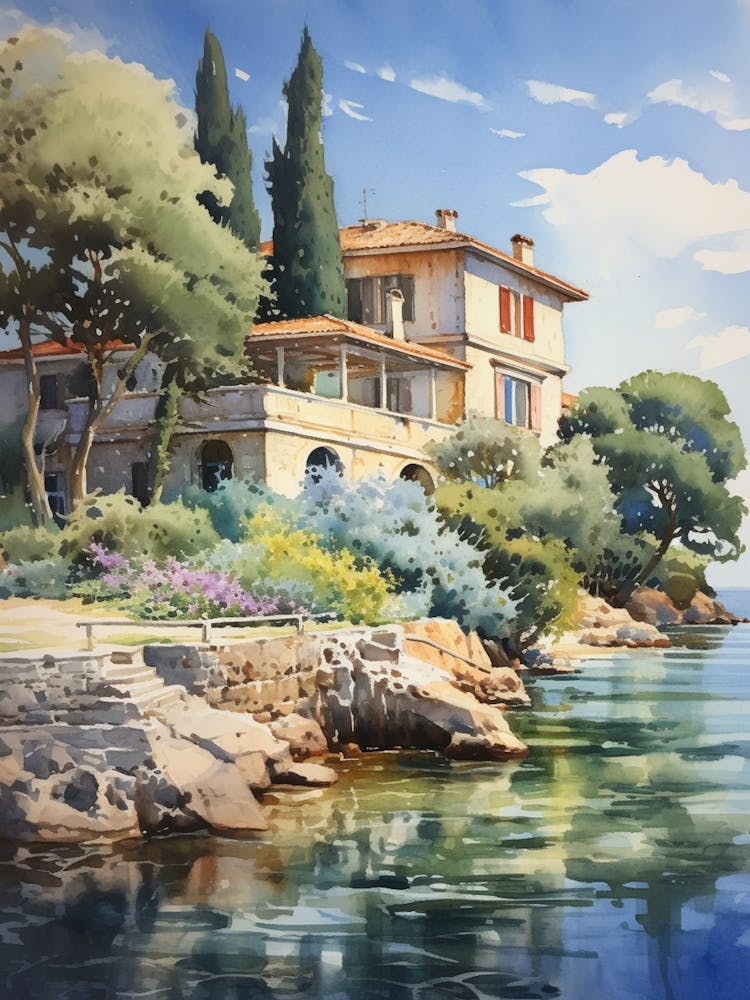 Villa Lante Italy Watercolour Painting