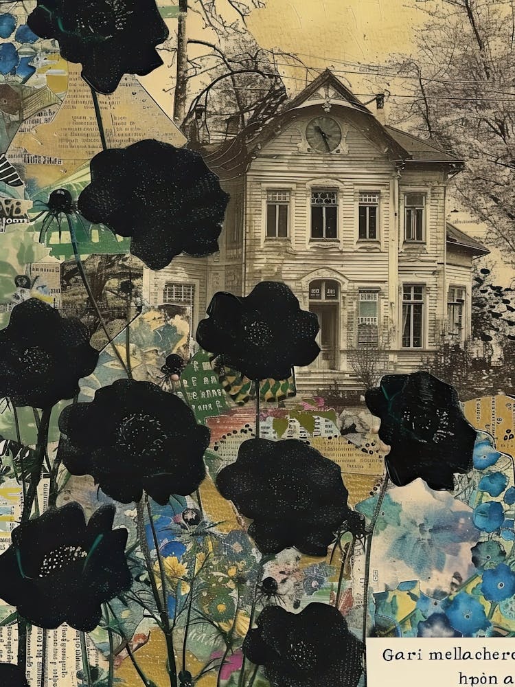 Black Flowers Scrapbook Collage Cottage 2