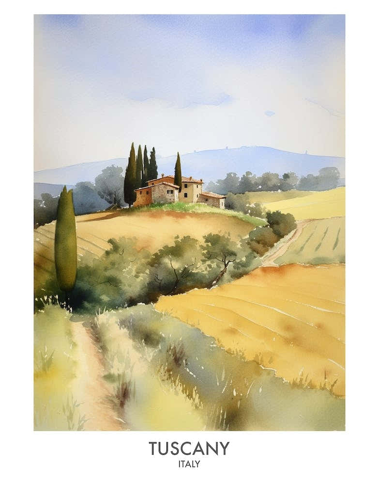 Tuscany Italy Watercolour Travel Poster 2