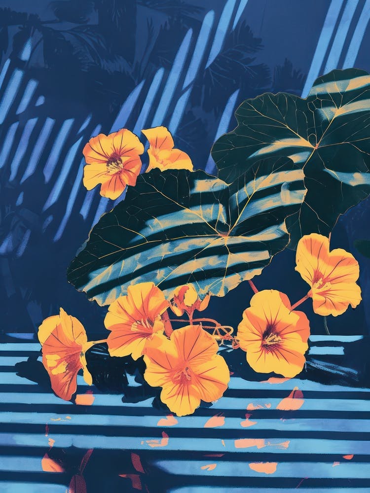 Nasturtium Flowers On A Table   Contemporary Illustration 3