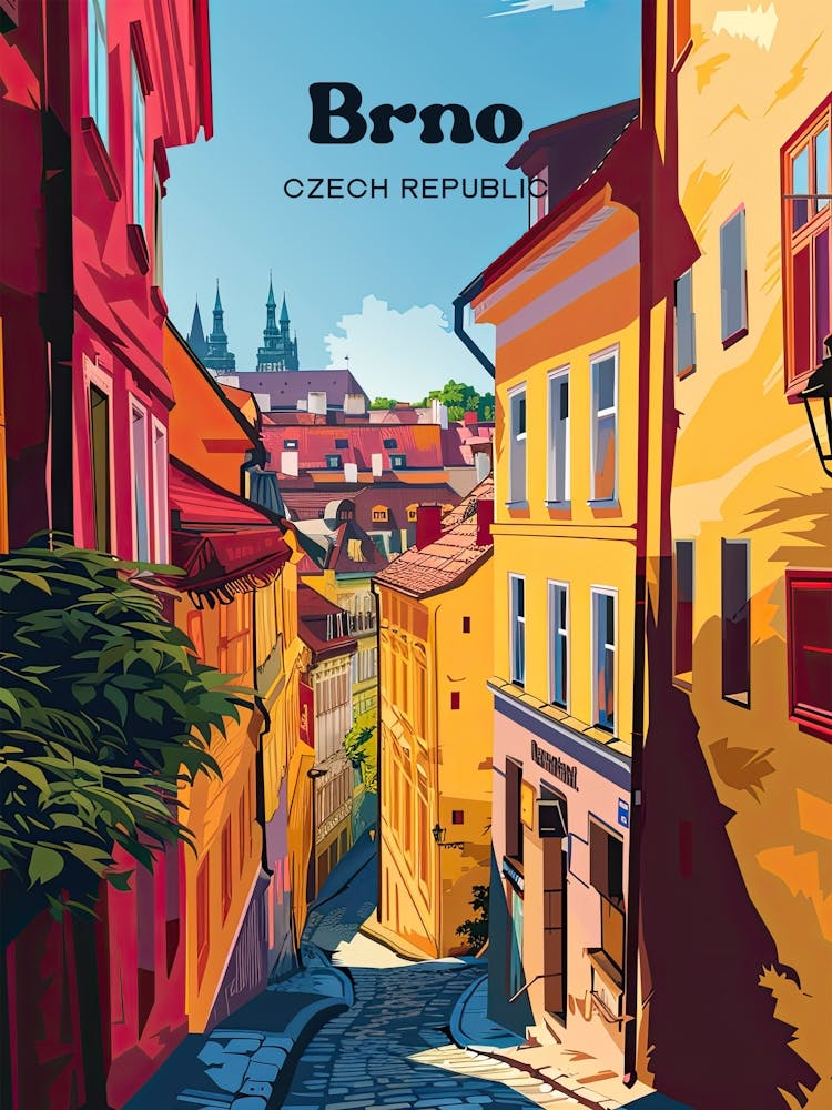 Brno Czech Republic Street Travel Illustration