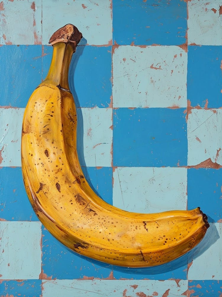 Banana Blue Checkerboard Painting 2