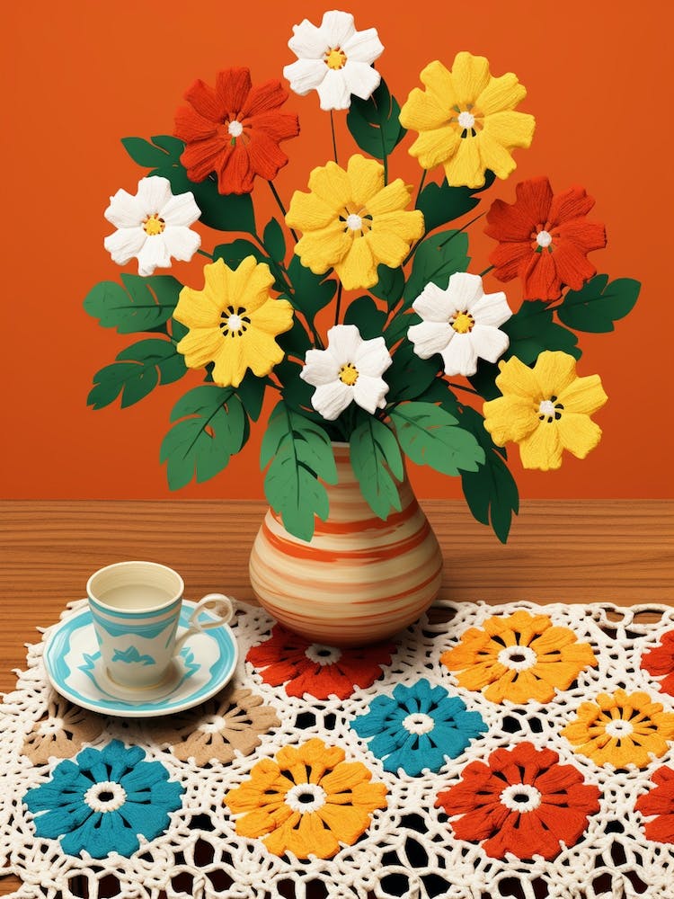 Crochet Dining Room Table With Flowers  3