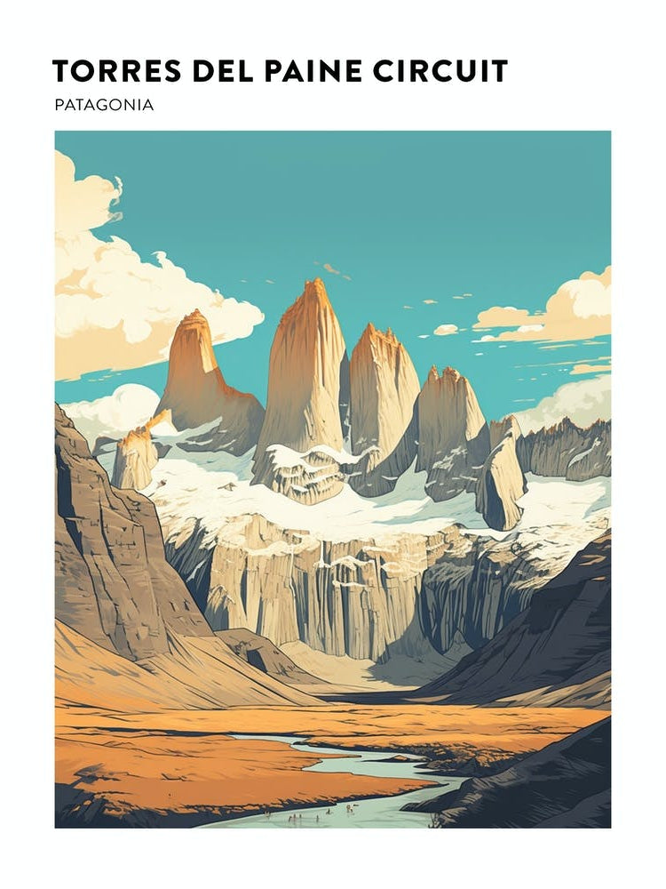 Torres Del Paine Circuit Chile 3 Hiking Trail Landscape Poster