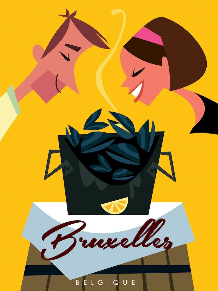 Bruxelles Poster Yellow & Brown