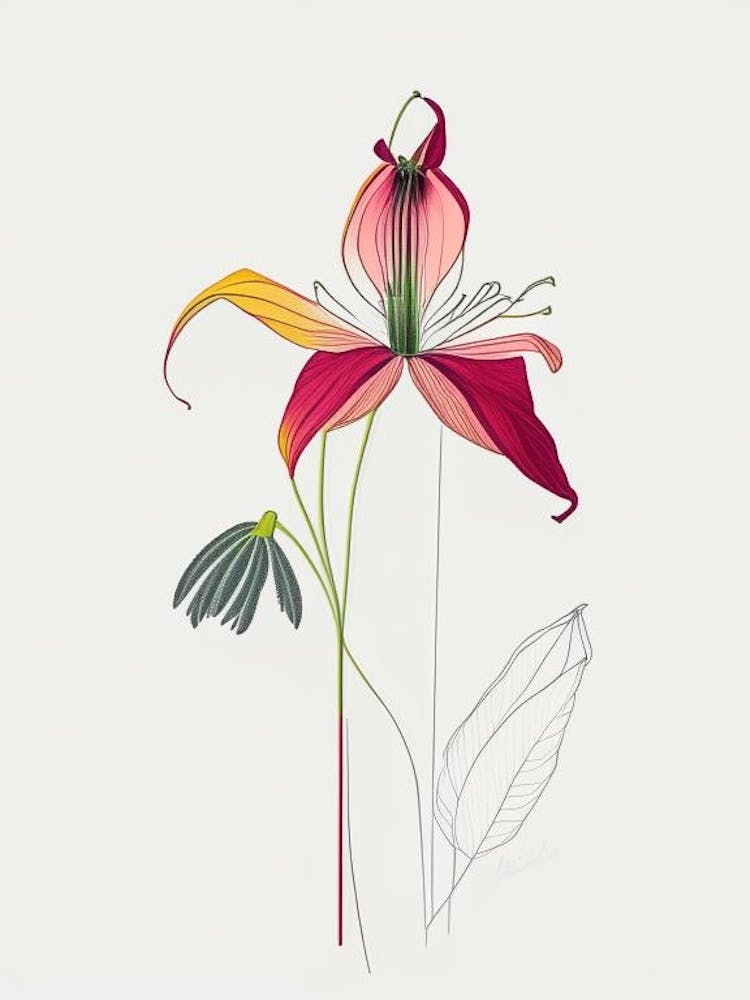 Columbine Floral Minimal Line Drawing 1 Flower
