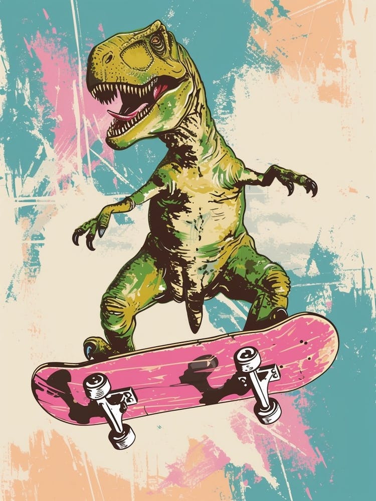 Mustard Tones Dinosaur On A Skateboard 1