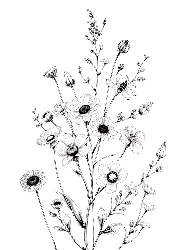 Black And White Drawing Of Flowers 2