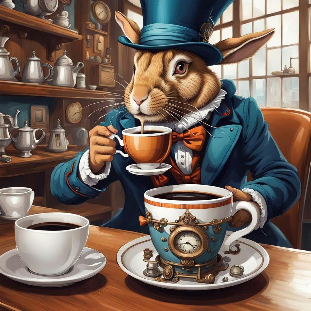 Rabbit Drinking Coffee