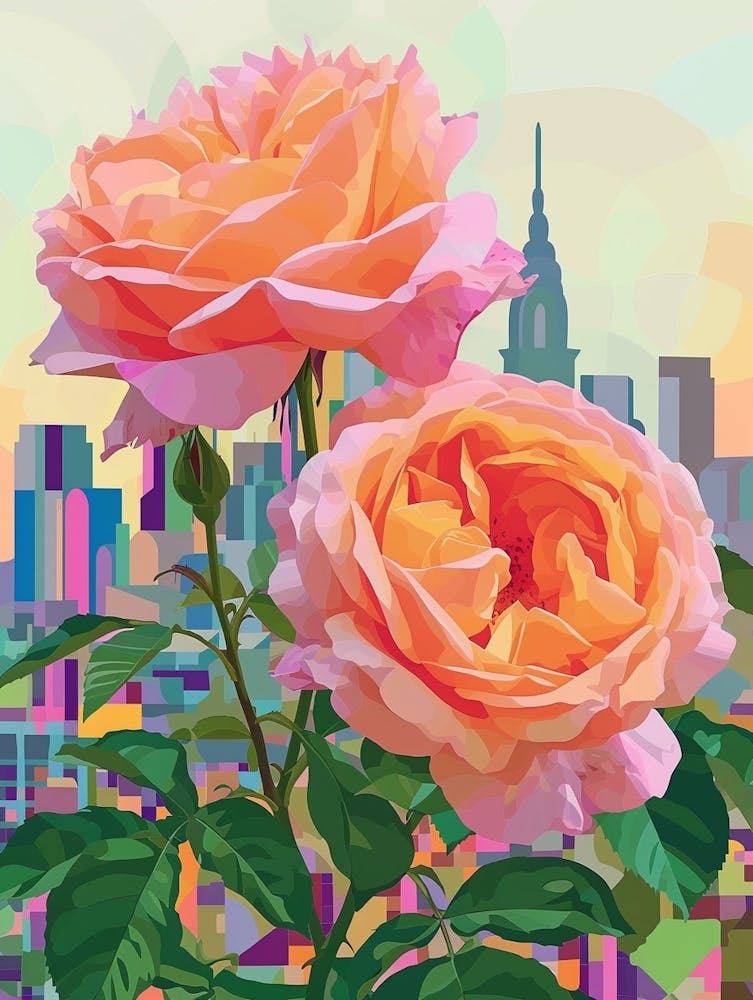 English Roses Painting Rose With A Cityscape 1