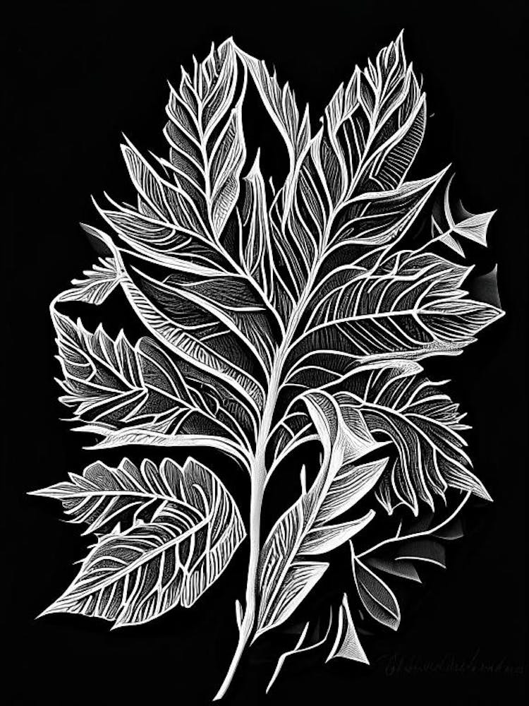 Wild Cherry Bark Leaf Linocut 1