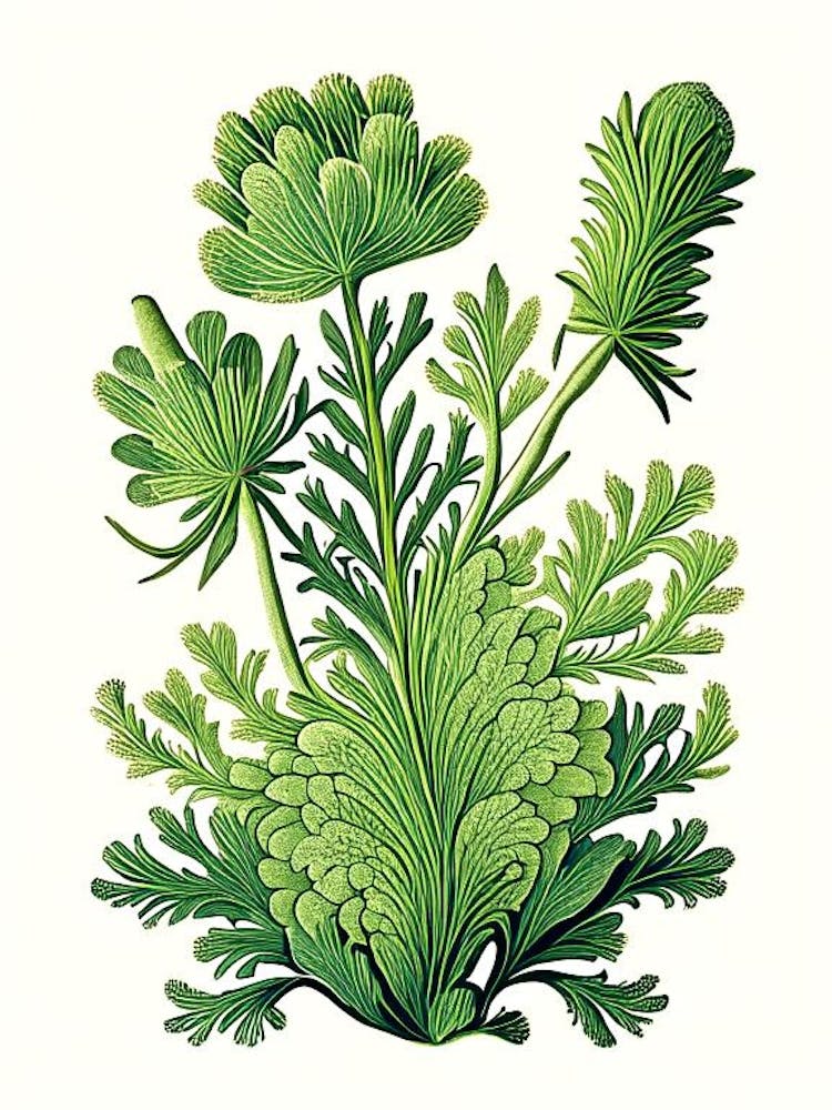 Club Moss Wildflower Vintage Botanical 1