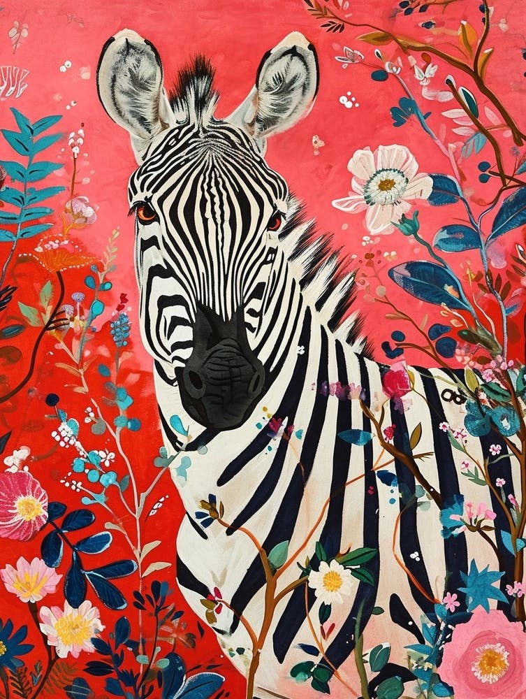 Floral Animal Painting Zebra 4