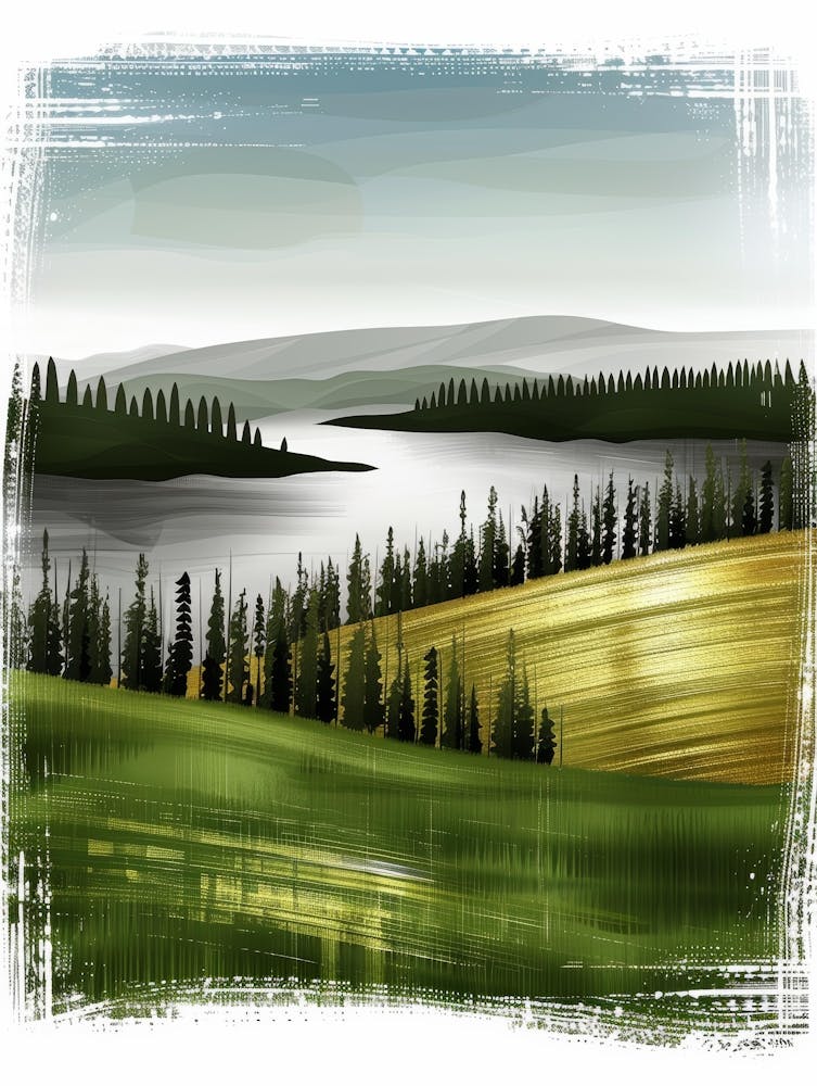 Landscape With Trees And Lake Vector