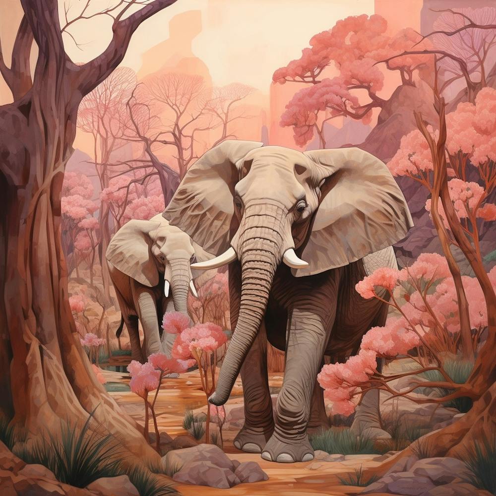 Elephant 5 Pink Jungle Animal Portrait