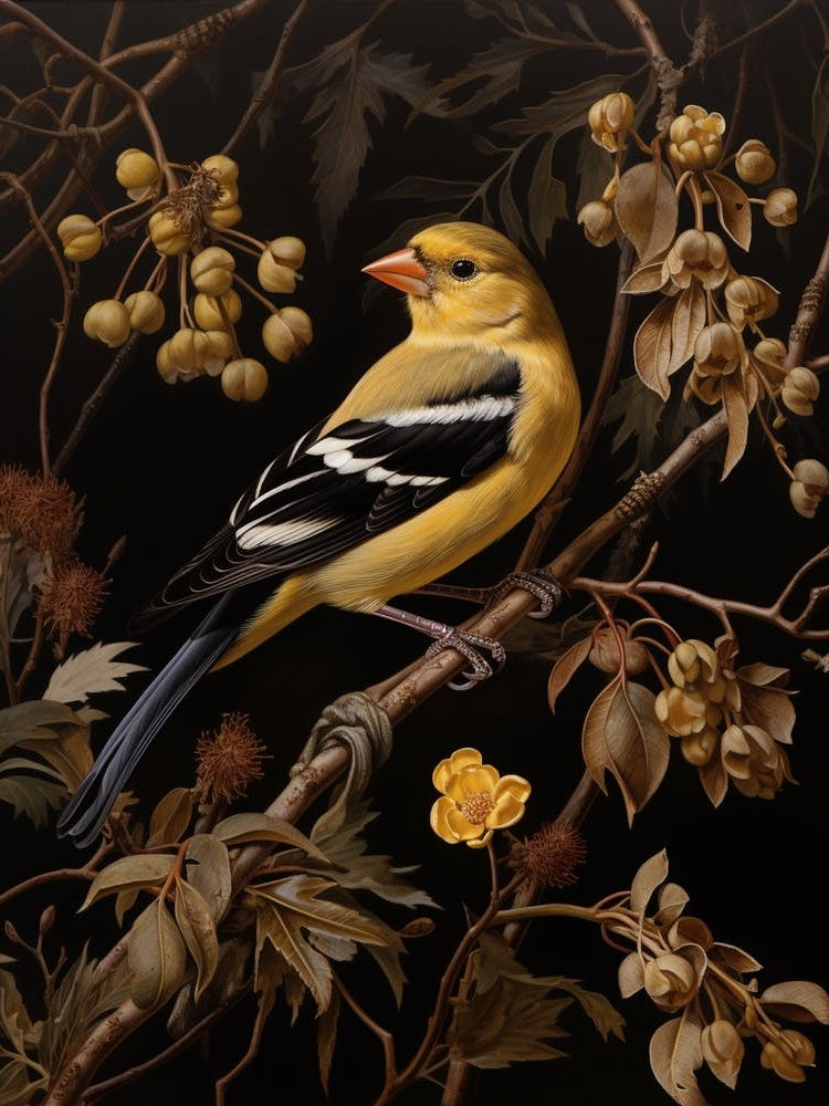 Dark And Moody Botanical American Goldfinch 2