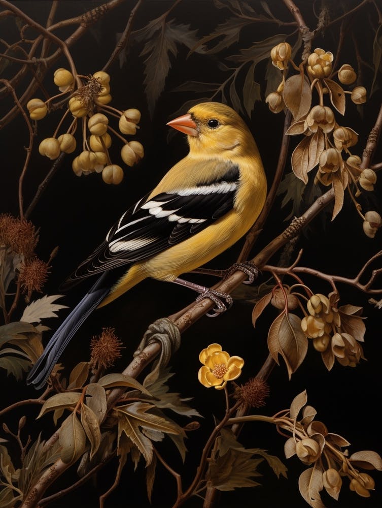 Dark And Moody Botanical American Goldfinch 2