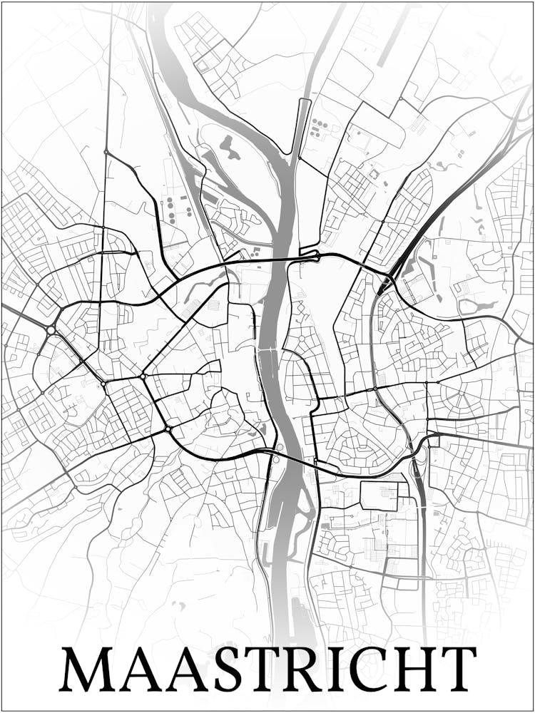 Maastricht, Limburg, Netherlands, City Map, Black And White Fade Design