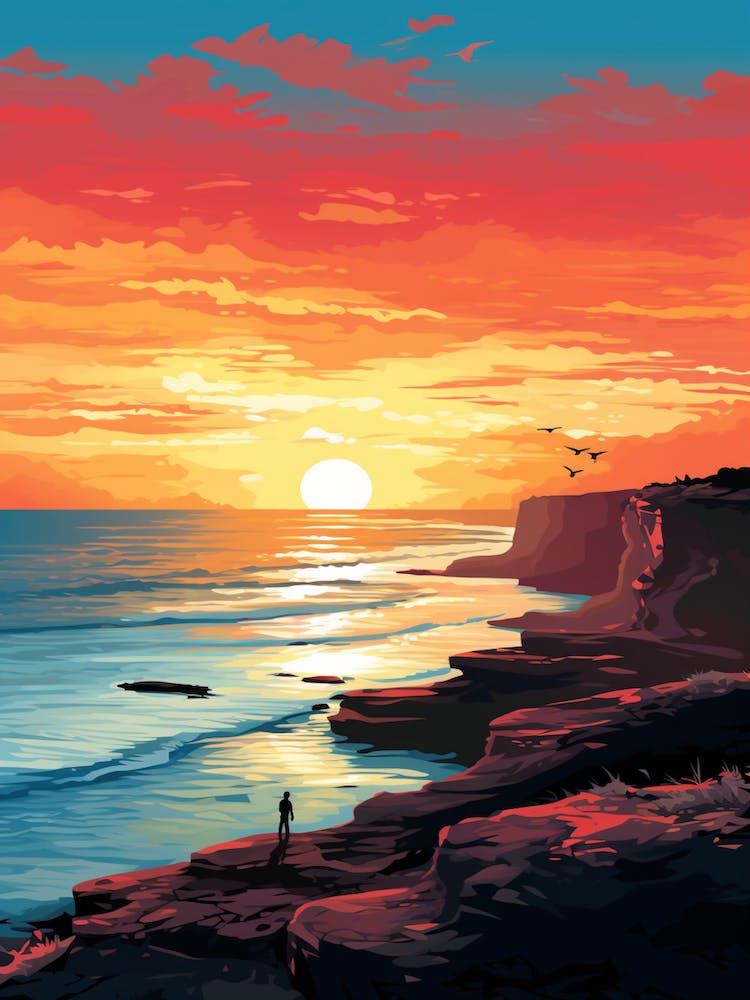 Long Reef Beach Australia At Sunset, Vibrant Painting 1