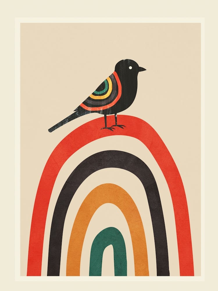 A Little Bird On Colorful Rainbow