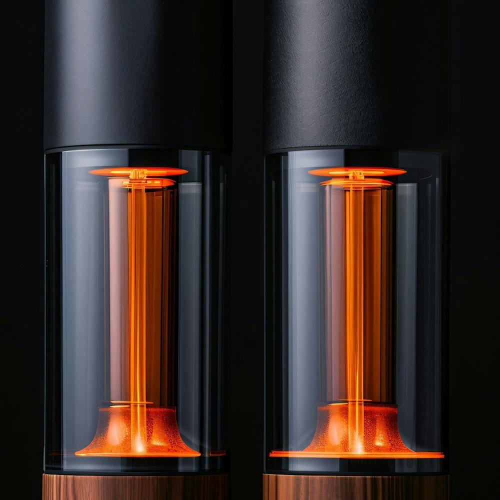 Two Speakers With Orange Lights