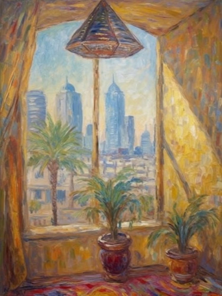 Window View Of Dubai United Arab Emirates Impressionism Style 4