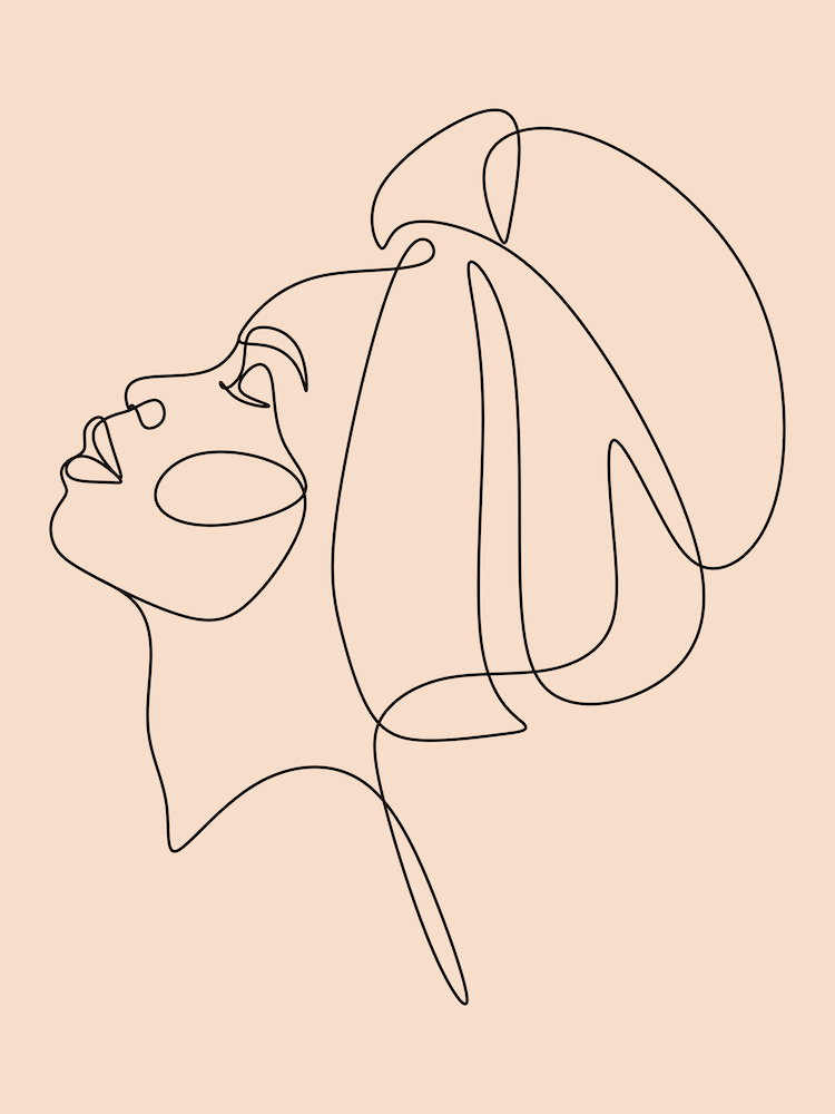 Line art black woman afro face drawing