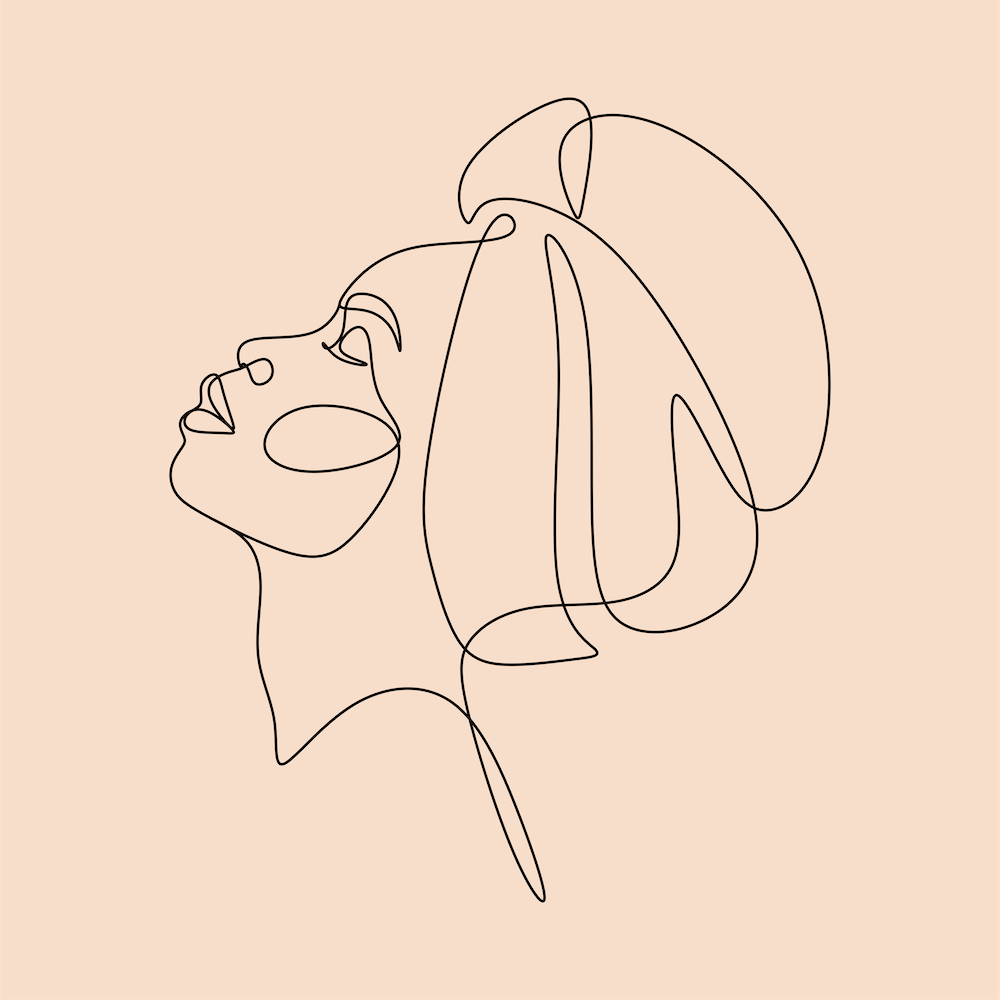 Line art black woman afro face drawing