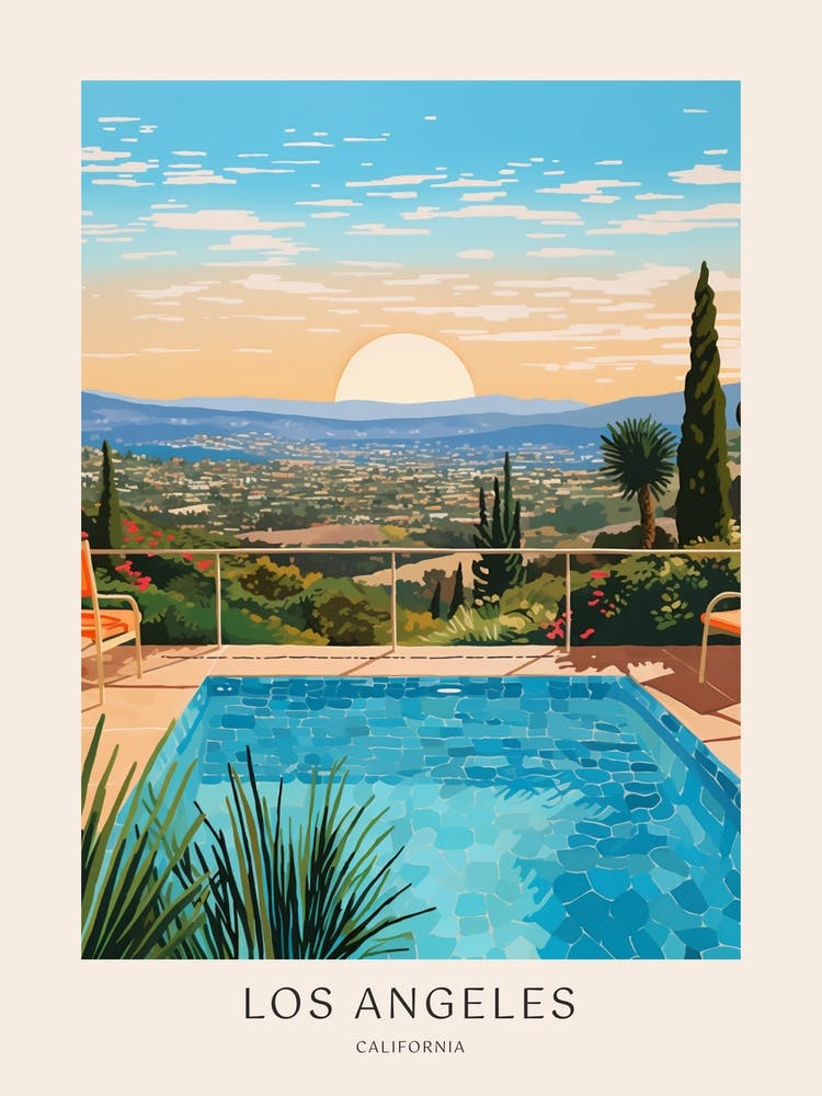 La, California 3 Midcentury Modern Pool Poster