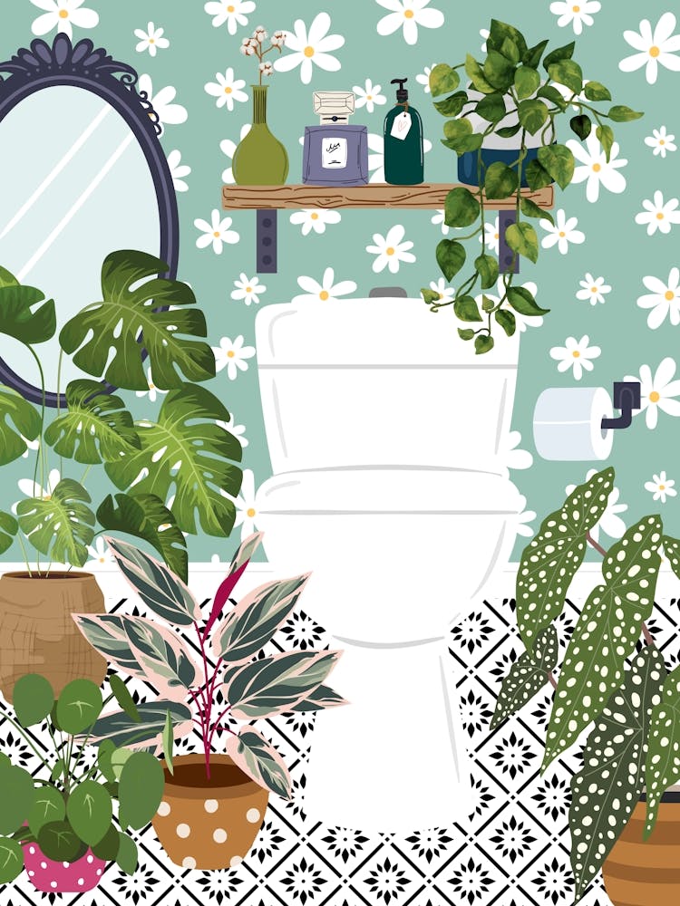 Blue Botanical Cloakroom Toilet
