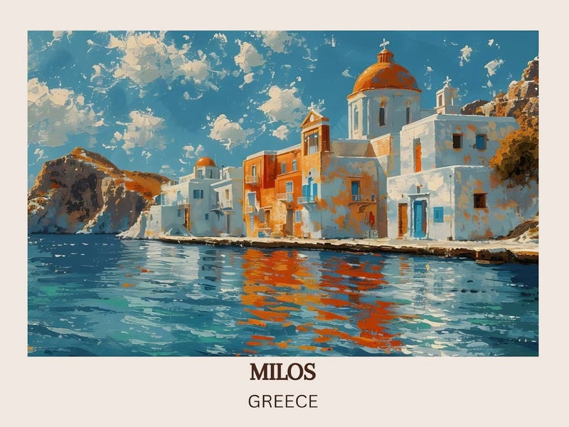 Milos Travel Poster Milos Print Greece Milos Gift Milos Wall Art Milos Artwork Greece Decor(1)