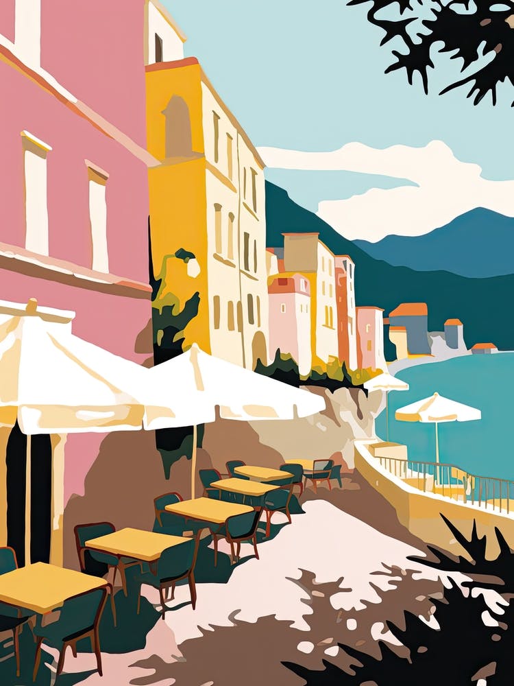 Amalfi, Italy, Flat Pastels Tones Illustration 6