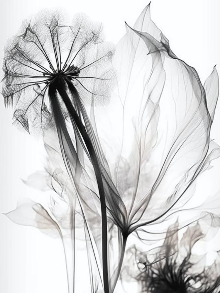Black White Image Flower With La